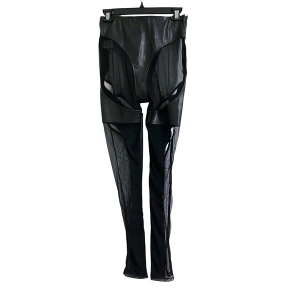 *MANIERE DE VOIR Women Faux Leather/Sheer Pants NEW Black size US 6 - Picture 2 of 13